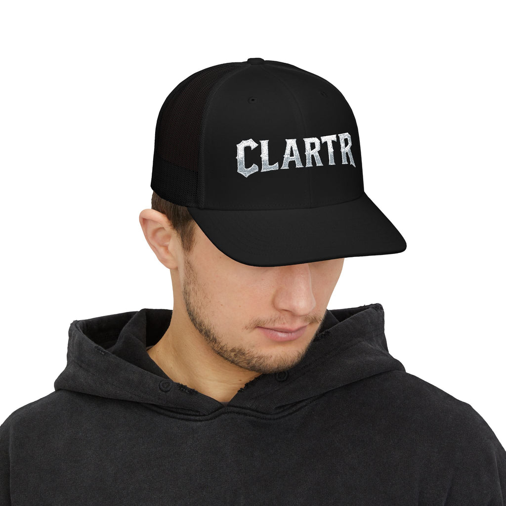 Clartr Snapback Trucker Cap – Distressed Ice White Logo Hat