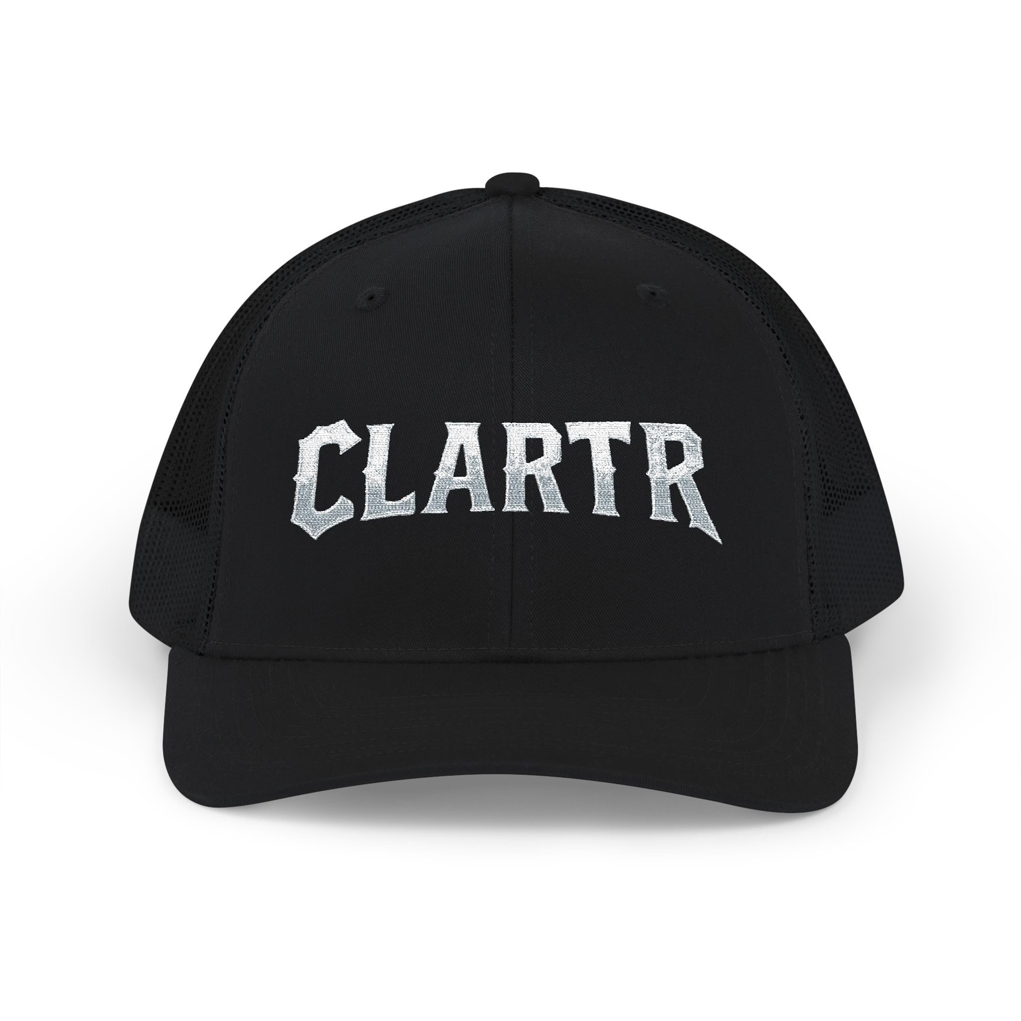 Clartr Snapback Trucker Cap – Distressed Ice White Logo Hat